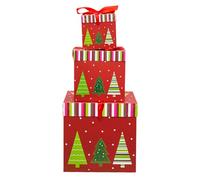 Stacked Christmas Boxes,3 Piece New Year Santa Snowman Elk Christmas Tree Boxes | Nesting Decoration Wrapping with Lids for Kids Winter Holiday Party Birthday