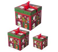Stacked Christmas Boxes | 3 Piece Party Santa Snowman Elk Christmas Tree Boxes Tower | Nesting Wrapping Decoration with Lids for Birthday Holiday Party New Year Kids