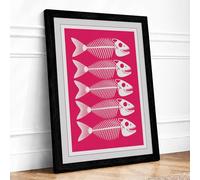 Stacked Fish Skeletons Graphic Art Framed Wall Art Print A2 (59.4×42cm) Black, Wall Decor for Living Room, Bedroom, Office & Home, Ready to Hang, Art Gift