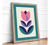 Stacked Geometric Flowers Botanical Framed Wall Art Print A3 (42×29.7cm) Oak, Wall Decor for Living Room, Bedroom, Office & Home, Ready to Hang, Art Gift
