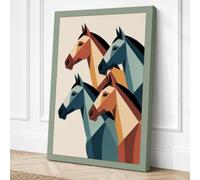 Stacked Horse Heads Geometric Canvas Wall Art Print 18x12 Inch (46 x 30 cm)