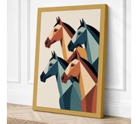 Stacked Horse Heads Geometric Canvas Wall Art Print 18x12 Inch (46 x 30 cm)
