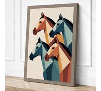 Stacked Horse Heads Geometric Canvas Wall Art Print 18x12 Inch (46 x 30 cm)