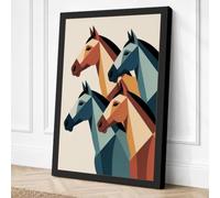 Stacked Horse Heads Geometric Canvas Wall Art Print 18x12 Inch (46 x 30 cm)
