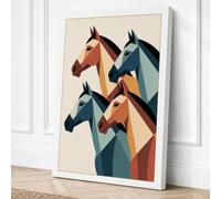 Stacked Horse Heads Geometric Canvas Wall Art Print 24x16 Inch (61 x 41 cm)