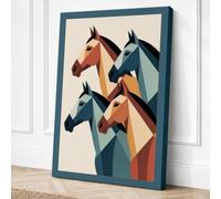 Stacked Horse Heads Geometric Canvas Wall Art Print 24x16 Inch (61 x 41 cm)