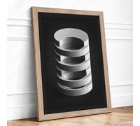 Stacked Metal Rings Industrial Framed Wall Art Print A2 (59.4×42cm) Oak, Wall Decor for Living Room, Bedroom, Office & Home, Ready to Hang, Art Gift