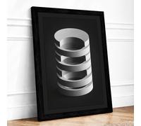 Stacked Metal Rings Industrial Framed Wall Art Print A4 (29.7×21cm) Black, Wall Decor for Living Room, Bedroom, Office & Home, Ready to Hang, Art Gift