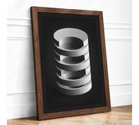 Stacked Metal Rings Industrial Framed Wall Art Print A4 (29.7×21cm) Walnut, Wall Decor for Living Room, Bedroom, Office & Home, Ready to Hang, Art Gift