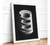 Stacked Metal Rings Industrial Framed Wall Art Print A4 (29.7×21cm) White, Wall Decor for Living Room, Bedroom, Office & Home, Ready to Hang, Art Gift
