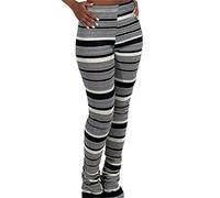 Stacked Pants for Women - High Waisted Knitted Rainbow Striped Sweatpants Streetwear, Black White, XXL