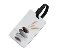 Stacked Pebbles and Dry Pampas Grass Blades Luggage Tag Travel Bag Suitcase Baggage Name Tags