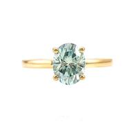 Stacked Rings, Cute Promise Ring 18.1K Yellow Gold with 2Ct Green Oval Moissanite Size T 1/2