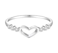Stacked Rings, The Promise Ring Hollow Heart with Round Diamond 9K White Gold Size P 1/2