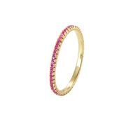 Stacked Rings, Vintage Ring Set Eternity with Rose Red Round Shape Lab Created Ruby 9K Yellow Gold Size R 1/2
