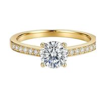 Stacked Rings, Women's Statement Rings 4 Prongs with Moissanite 9K Yellow Gold Size S 1/2