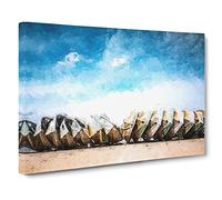 Stacked Rowing Boats On The Beach Canvas Print | Gallery Wrapped 30mm Frame Wall Art | 20x14 inches | Ready to Hang | Coastal Seascape Picture | Living Room Bedroom Lounge Office