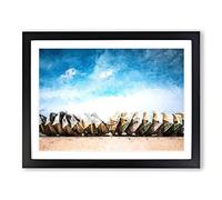 Stacked Rowing Boats On The Beach Modern Art Framed Print | A4 Black Framed Wall Art | Ready to Hang | Modern Beach Picture | Living Room Bedroom Lounge Office