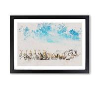 Stacked Rowing Boats on The Beach Watercolour Framed Print | A2 Black Framed Wall Art | Ready to Hang | Modern Beach Picture | Living Room Bedroom Lounge Office