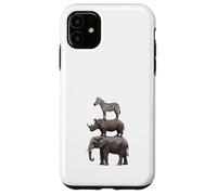 Stacked Safari Animals Elephant Rhino Zebra Funny Wildlife Case for iPhone 11