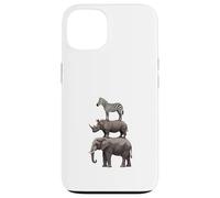 Stacked Safari Animals Elephant Rhino Zebra Funny Wildlife Case for iPhone 13