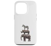 Stacked Safari Animals Elephant Rhino Zebra Funny Wildlife Case for iPhone 13 Pro