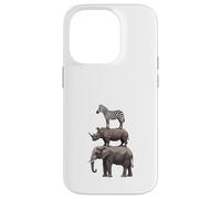 Stacked Safari Animals Elephant Rhino Zebra Funny Wildlife Case for iPhone 14 Pro