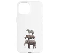 Stacked Safari Animals Elephant Rhino Zebra Funny Wildlife Case for iPhone 15