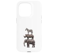 Stacked Safari Animals Elephant Rhino Zebra Funny Wildlife Case for iPhone 15 Pro