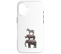 Stacked Safari Animals Elephant Rhino Zebra Funny Wildlife Case for iPhone 16