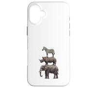 Stacked Safari Animals Elephant Rhino Zebra Funny Wildlife Case for iPhone 16 Plus