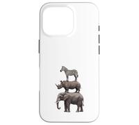 Stacked Safari Animals Elephant Rhino Zebra Funny Wildlife Case for iPhone 16 Pro