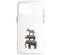 Stacked Safari Animals Elephant Rhino Zebra Funny Wildlife Case for iPhone 16 Pro Max