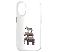 Stacked Safari Animals Elephant Rhino Zebra Funny Wildlife Case for iPhone 17