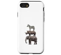 Stacked Safari Animals Elephant Rhino Zebra Funny Wildlife Case for iPhone SE (2020) / 7/8