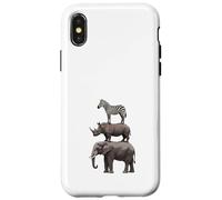 Stacked Safari Animals Elephant Rhino Zebra Funny Wildlife Case for iPhone X/XS