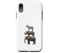 Stacked Safari Animals Elephant Rhino Zebra Funny Wildlife Case for iPhone XR
