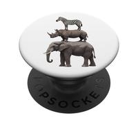 Stacked Safari Animals Elephant Rhino Zebra Funny Wildlife PopSockets Adhesive PopGrip