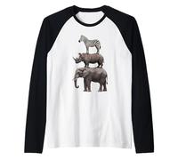Stacked Safari Animals Elephant Rhino Zebra Funny Wildlife Raglan Baseball Tee