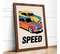 Stacked Speed Retro Framed Wall Art Print A4 (29.7×21cm) Walnut, Wall Decor for Living Room, Bedroom, Office & Home, Ready to Hang, Art Gift