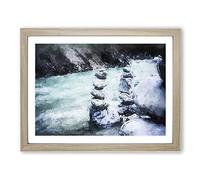 Stacked Stone Rock Modern Art Framed Print | A3 Oak Framed Wall Art | Ready to Hang | Modern Nature Picture | Living Room Bedroom Lounge Office