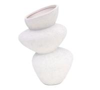 Stacked Stone White Vase-Natural Ceramic Sculpture-Textured Rock Formation Design-Coastal Home Decor-Unique Bisque Flower Holder-Lunar Textured Art Piece-Novel Table Centerpiece [4.75" W X 11.75" H]