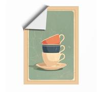 Stacked Teacup Delight Minimalist Unframed Wall Art Print A4 (29.7×21cm), Wall Decor for Living Room, Bedroom, Office & Home, Art Gift