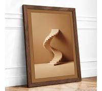 Stacked Wooden Forms Minimalist Framed Wall Art Print A2 (59.4×42cm) Walnut, Wall Decor for Living Room, Bedroom, Office & Home, Ready to Hang, Art Gift