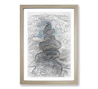 Stacked Zen Stones in Abstract Framed Print | A2 Oak Framed Wall Art | Ready to Hang | Abstract Fantasy Picture | Living Room Bedroom Lounge Office