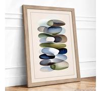 Stacked Zen Stones Minimalist Framed Wall Art Print A4 (29.7×21cm) Oak, Wall Decor for Living Room, Bedroom, Office & Home, Ready to Hang, Art Gift