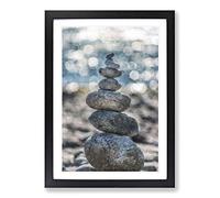 Stacked Zen Stones Painting Framed Print | A2 Black Framed Wall Art | Ready to Hang | Modern Historical Picture | Living Room Bedroom Lounge Office