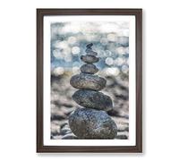 Stacked Zen Stones Painting Framed Print | A2 Walnut Framed Wall Art | Ready to Hang | Modern Historical Picture | Living Room Bedroom Lounge Office
