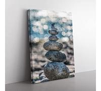 Stacked Zen Stones Painting Modern Canvas Wall Art Print Ready to Hang, Framed Picture for Living Room Bedroom Home Office Décor, 76x50 cm (30x20 Inch)