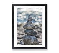 Stacked Zen Stones Painting Modern Framed Print | A2 Black Framed Wall Art | Ready to Hang | Modern Historical Picture | Living Room Bedroom Lounge Office